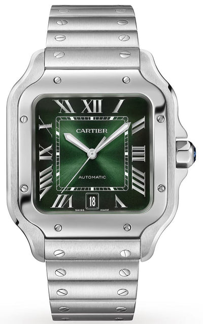 Cartier Santos, Large, 39.8 mm, Green dial, Steel, WSSA0062