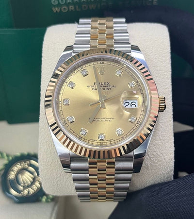 ROLEX DATEJUST 41 JUBILEE BRACELET, TWO TONE (YELLOW GOLD), CHAMPAGNE DIAMOND DIAL, 126333