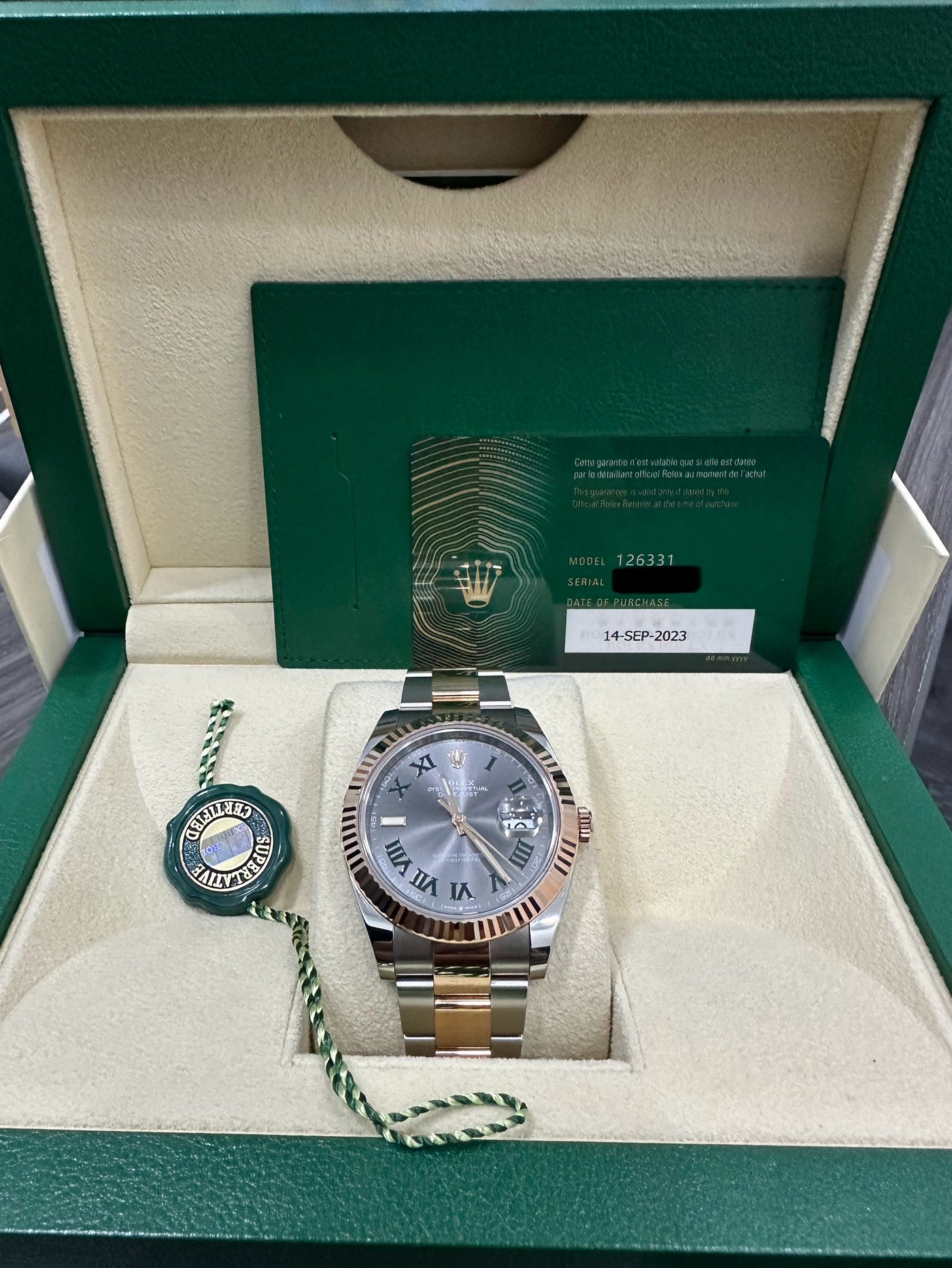 Rolex Datejust 41mm Wimbledon Dial, Oyster Band, Two Tone ( Stainless Steel and Rose Gold) 126331 PREOWNED