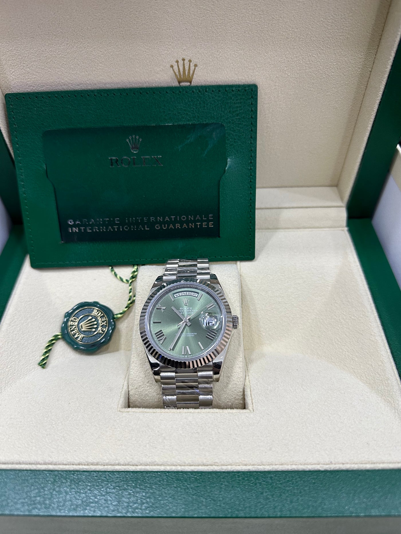 DAY-DATE 40 GREEN DIAL WHITE GOLD WATCH 2024