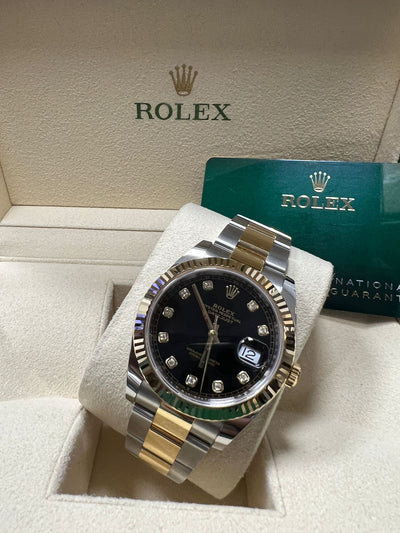 ROLEX DATEJUST 41, OYSTER BRACELET, TWO TONE (YELLOW GOLD), BLACK DIAMOND DIAL, 126333