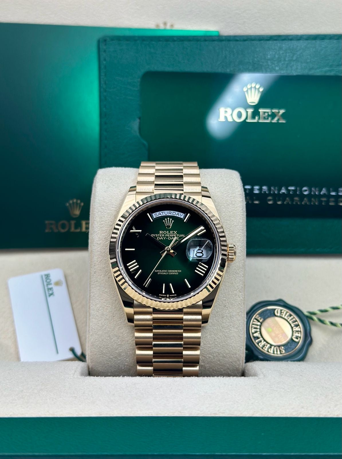 Rolex Day Date 36 Yellow Gold Green Ombre Dial 128238