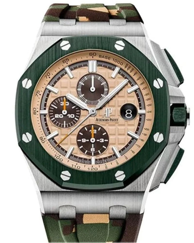 Audemars Piguet Camo Royal Oak Offshore Chronograph (Pre owned) 44 mm, Rubber Band, Beige Grande Tapisserie Dial (SALMON DIAL), Mens Watch Ref. 26400SO.OO.A054CA.01