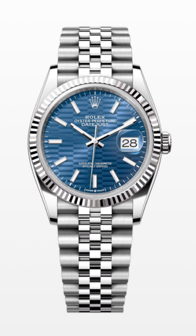 Rolex Datejust 36, Oyster, 36mm, oystersteel and white gold, Blue motif dial, referencie 126234