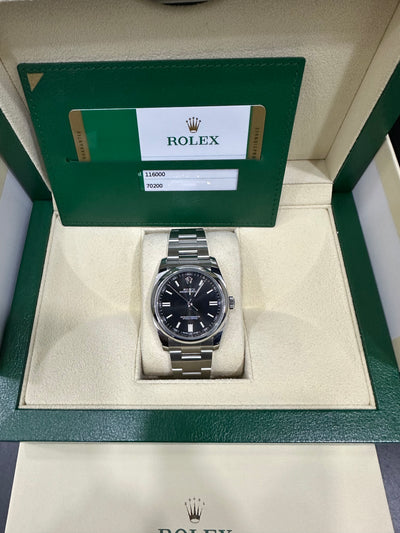 ROLEX OYSTER PERPETUAL 36, BLACK DIAL OYSTER BAND 116000 PREOWNED