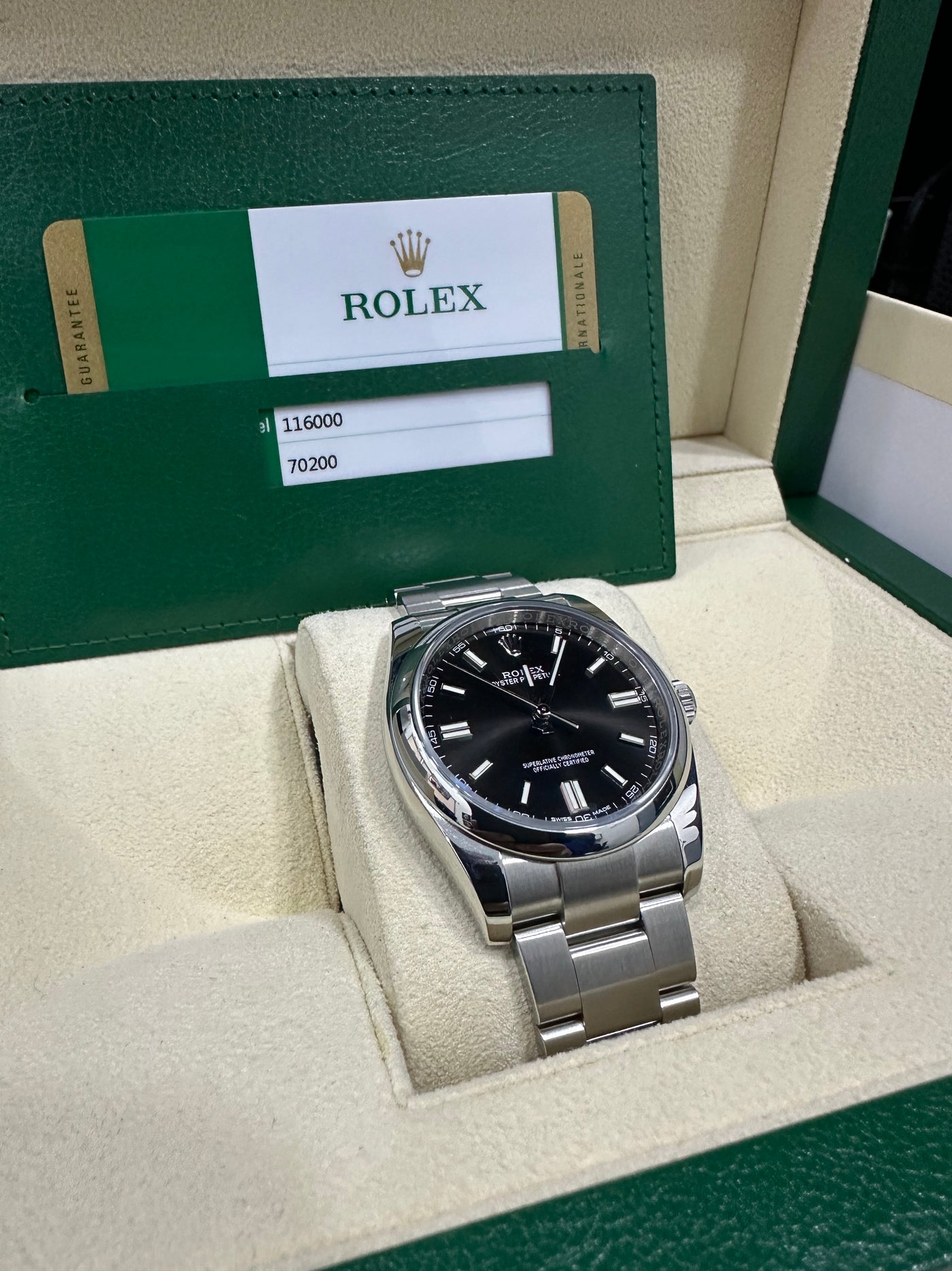 ROLEX OYSTER PERPETUAL 36, BLACK DIAL OYSTER BAND 116000 PREOWNED