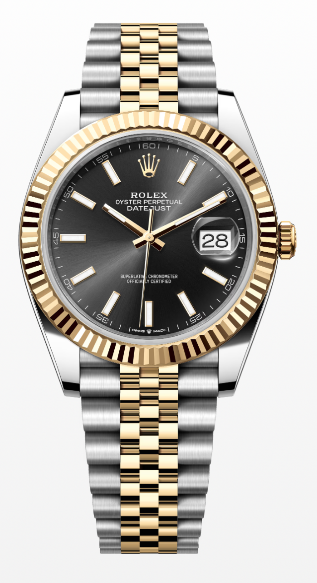 ROLEX DATEJUST 41 JUBILEE BRACELET, TWO TONE (Yellow Gold), BLACK STICK DIAL, 126333