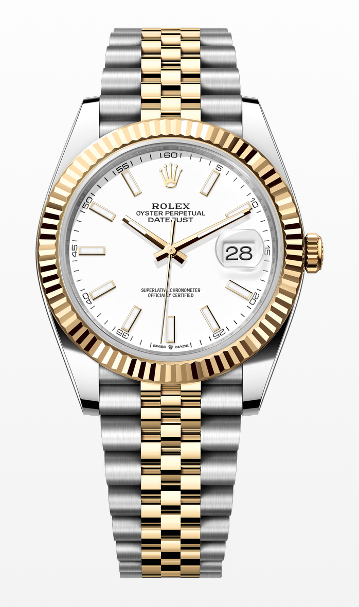 ROLEX DATEJUST 41 Jubilee Bracelet, Two tone, White Stick Dial, 126333