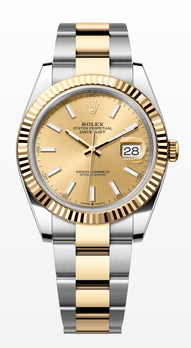 ROLEX DATEJUST 41, OYSTER BRACELET, TWO TONE (YELLOW GOLD), CHAMPAGNE STICK DIAL, 126333