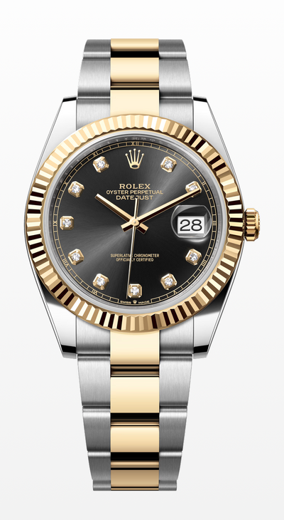 ROLEX DATEJUST 41, OYSTER BRACELET, TWO TONE (YELLOW GOLD), BLACK DIAMOND DIAL, 126333