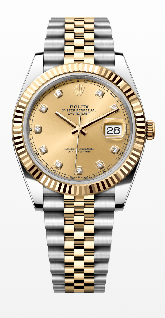 ROLEX DATEJUST 41 JUBILEE BRACELET, TWO TONE (YELLOW GOLD), CHAMPAGNE DIAMOND DIAL, 126333