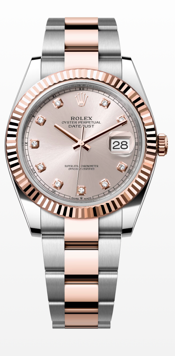 ROLEX DATEJUST 41, OYSTER, 41 MM, OYSTERSTEEL AND EVEROSE GOLD, DIAMOND SUNDUST DIAL, OYSTER BRACELET, REF 126331