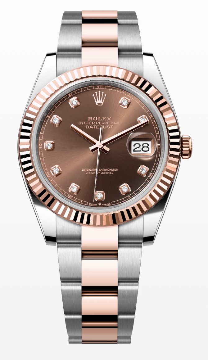 ROLEX DATEJUST 41, OYSTER, 41 MM, OYSTERSTEEL AND EVEROSE GOLD, DIAMOND CHOCOLATE DIAL, OYSTER BRACELET, REF 126331