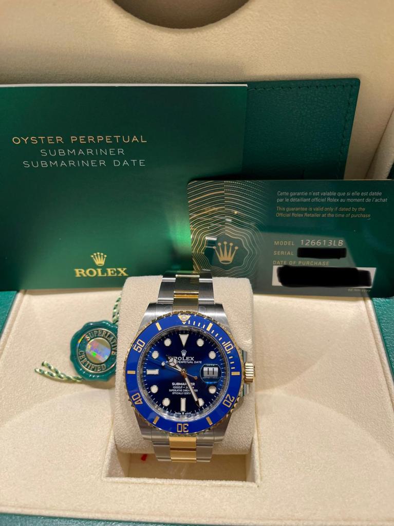 Rolex Steel and Gold Submariner Date Watch - Blue Bezel - Blue Dial - 126613LB