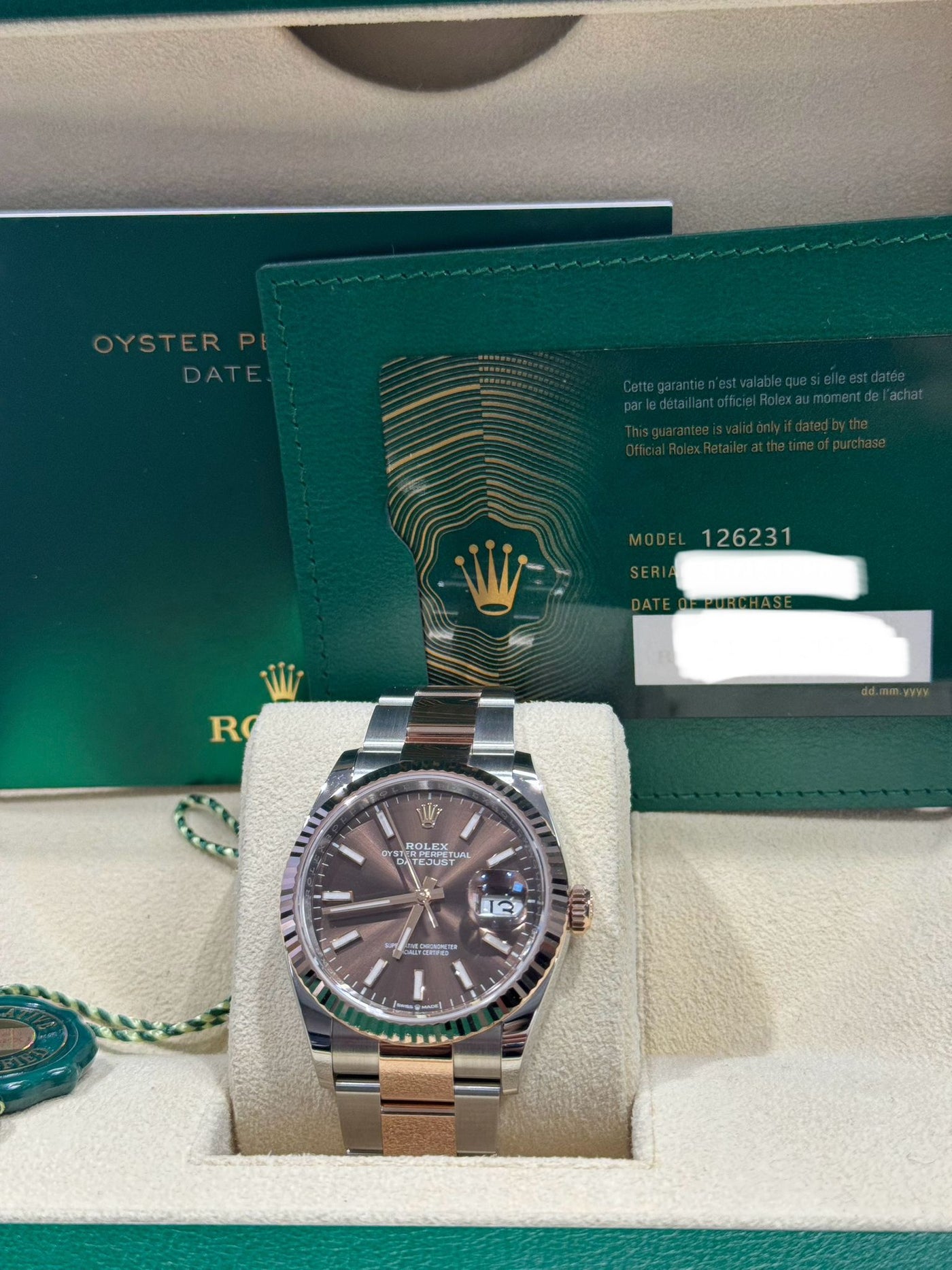 Rolex datejust 36, Chocolate Dial, Oyster Bracelet, 36 mm, Oystersteel and everose gold ref. 126231