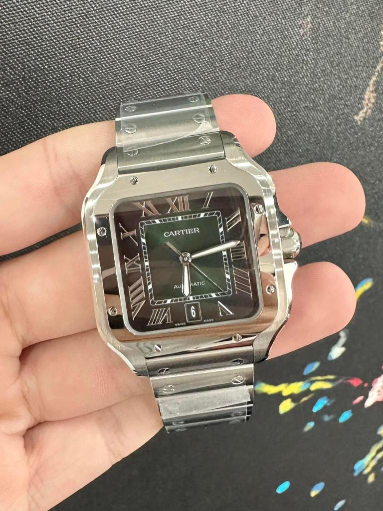 Cartier Santos, Large, 39.8 mm, Green dial, Steel, WSSA0062