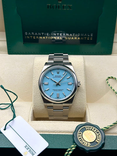 Rolex Oyster Perpetual 36, Oyster bracelet, 36 mm, Oystersteel, turquoise Blue Dial, 126000