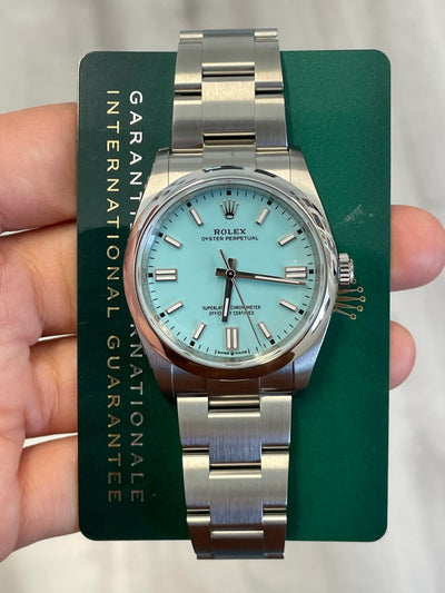 Rolex Oyster Perpetual 36, Oyster bracelet, 36 mm, Oystersteel, turquoise Blue Dial, 126000