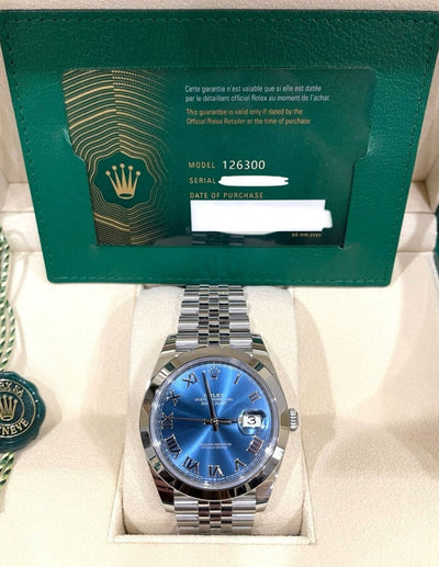 Rolex Datejust 41, Oyster, 41 mm, Oystersteel, Azzurro-blue Roman Dial, Jubilee Bracelet, 126300