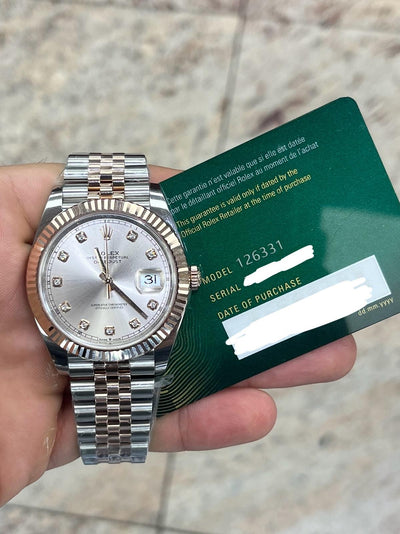 ROLEX DATEJUST 41, OYSTER, 41 MM, OYSTERSTEEL AND EVEROSE GOLD, DIAMOND SUNDUST DIAL, JUBILEE BRACELET, REF 126331