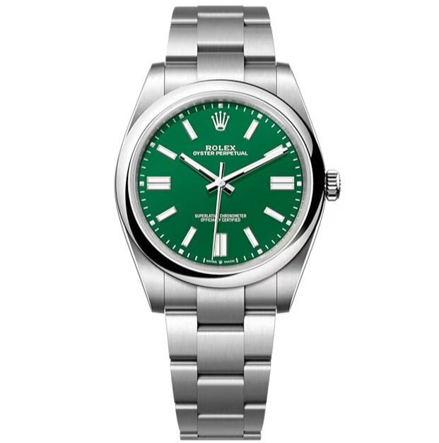 Rolex Oyster perpetual 41, Oystersteel, Green Dial, 124300