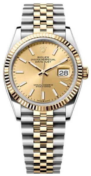 Rolex  Datejust 36, Oyster, 36 mm, Oystersteel and yellow gold,  Champagne-colour dial, jubilee bracelet, 126233