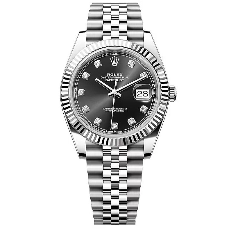 Rolex Datejust 41, Oyster, 41 mm, Oystersteel and White Gold, Black Diamond-set dial, Jubilee bracelet, 126334