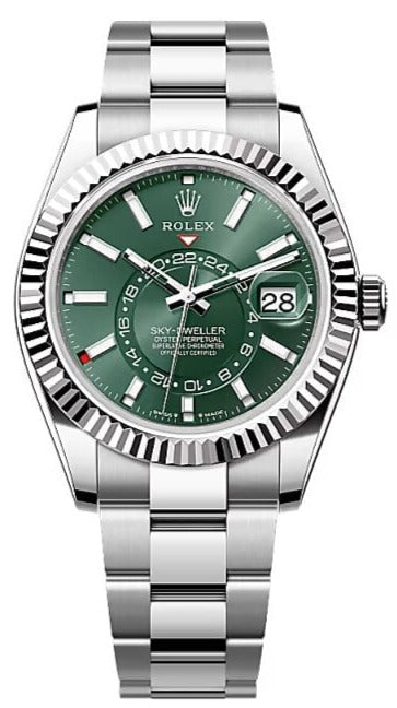 Rolex  sky-Dweller, Oyster, 42 mm, Oystersteel and white gold,  green dial, oyster bracelet, 336934