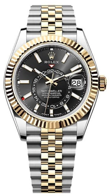 Rolex  sky-Dweller, Oyster, 42 mm, Oystersteel and Yellow gold,  Bright black dial, Jubilee bracelet, 336933