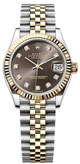 Rolex  Datejust 31, Oyster, 31 mm, Oystersteel and Yellow gold features,  dark, grey, diamond-set dial, jubilee bracelet, 278273