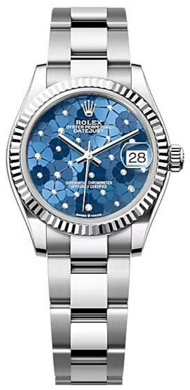 Rolex Datejust 31, Oyster, 31 mm, Oystersteel and White gold, Azzurro-Blue floral-motif with Diamonds Dial, Oyster Bracelet ref. 278274