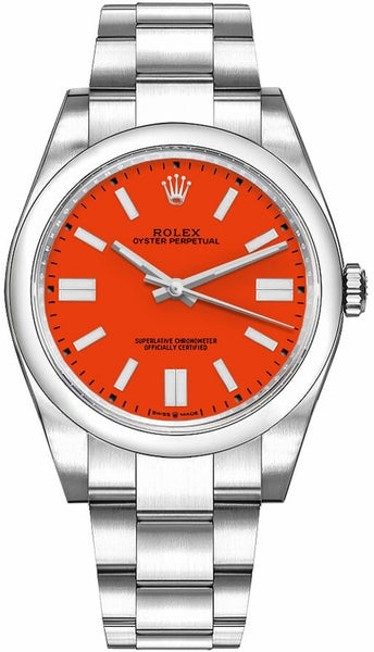 Rolex Oyster perpetual 41, Oystersteel, Coral Red Dial, 124300