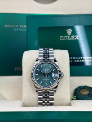 ROLEX DATEJUST 31 WHITE GOLD/STEEL MINT GREEN INDEX DIAL & FLUTED BEZEL JUBILEE BRACELET NEW 278274 - Image 2