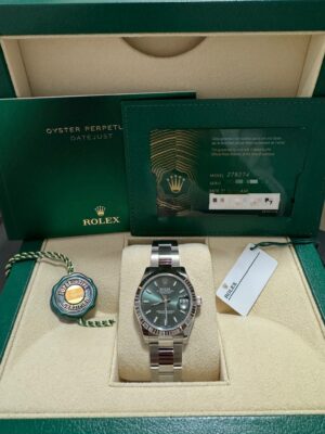 ROLEX DATEJUST 31 WHITE GOLD/STEEL MINT GREEN INDEX DIAL & FLUTED BEZEL OYSTER BRACELET NEW 278274 - Image 2