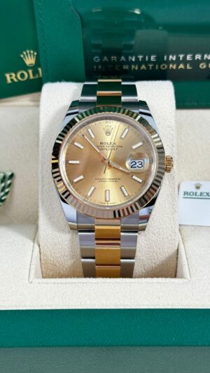 ROLEX DATEJUST 41, OYSTER BRACELET, TWO TONE (YELLOW GOLD), CHAMPAGNE STICK DIAL, 126333 - Image 2