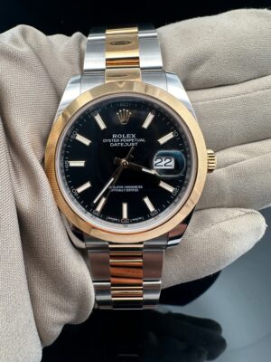 Rolex Datejust 41mm Two tone (Yellow Gold and Stainless Steel) Black Dial, Oyster Band, Smooth Bezel 126303 Pre-Owned