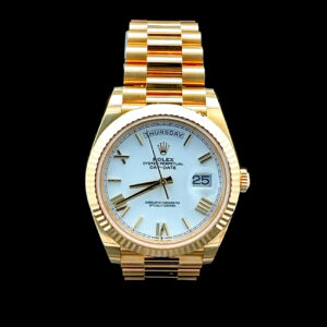 ROLEX DAY-DATE 40 YELLOW GOLD WHITE ROMAN DIAL & FLUTED BEZEL PRESIDENT BRACELET 228238 PREOWNED - Image 2