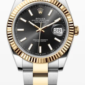 ROLEX DATEJUST 41, OYSTER BRACELET, TWO TONE (YELLOW GOLD), BLACK STICK DIAL, 126333