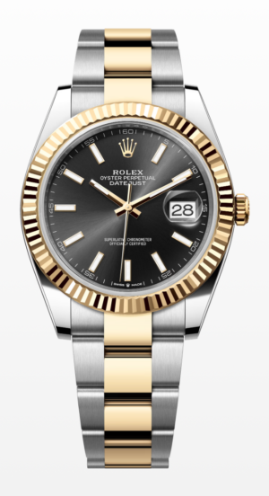 ROLEX DATEJUST 41, OYSTER BRACELET, TWO TONE (YELLOW GOLD), BLACK STICK DIAL, 126333