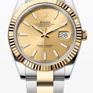 ROLEX DATEJUST 41, OYSTER BRACELET, TWO TONE (YELLOW GOLD), CHAMPAGNE STICK DIAL, 126333