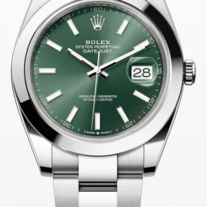 ROLEX DATEJUST 41, OYSTER BRACELET, Mint green dial, SMOOTH BEZEL 126300