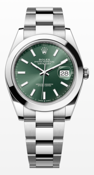 ROLEX DATEJUST 41, OYSTER BRACELET, Mint green dial, SMOOTH BEZEL 126300