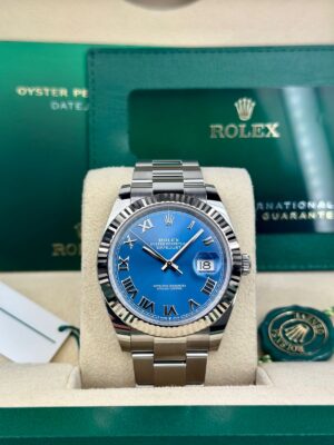 Rolex Steel and White Gold Rolesor Datejust 41 watch - Fluted Bezel - Blue Roman Dial - Oyster Bracelet - 126334 - Image 2