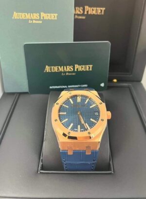 Audemars Piguet Royal Oak Selfwinding 41mm Alligator Strap whit Pink Gold Blue Dial 15510OR.OO.D315CR.02 - Image 2