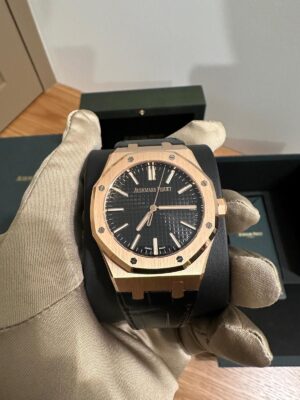 Audemars Piguet Royal Oak Selfwinding 41mm Black Alligator Strap 18K Rose Gold Black Dial 15510OR.OO.D002CR.02 - Image 2