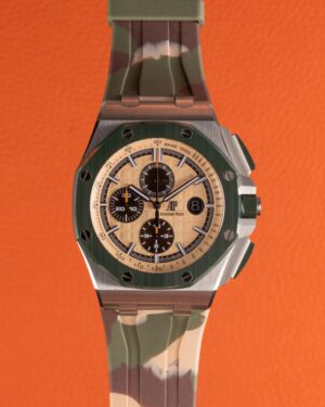 Audemars Piguet Camo Royal Oak Offshore Chronograph (Pre owned) 44 mm, Rubber Band, Beige Grande Tapisserie Dial (SALMON DIAL), Mens Watch Ref. 26400SO.OO.A054CA.01 - Image 3