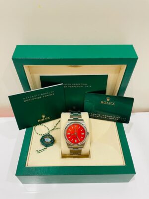 Rolex Oyster perpetual 41, Oystersteel, Coral Red Dial, 124300 - Image 2