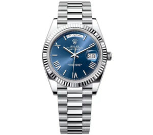 Rolex Day-Date 40, Oyster, 40mm, Platinium, Blue Roman Dial, President Bracelet, ref 228236