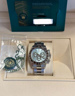 Rolex Cosmograph daytona, Oysterm 40mm, platinum, Ice-blue Diamond dial, oyster bracelet, chestnut brown cerachrom bezel, 126506 - Image 2