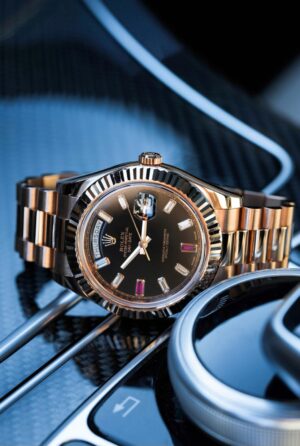 Rolex Day-Date II Rose Gold 41mm Ruby Diamond Baguette Dial Fluted Bezel President Bracelet 218235 - Image 6